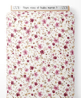 Tissu - Fleurs roses et feuilles marron 3