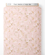 Tissu - Fleurs blanches et beige doux