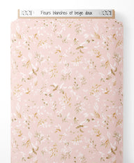Tissu - Fleurs blanches et beige doux
