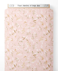 Tissu - Fleurs blanches et beige doux