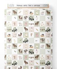 Tissu - Animaux variés sur fond à carreaux