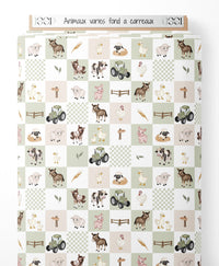 Tissu - Animaux variés sur fond à carreaux