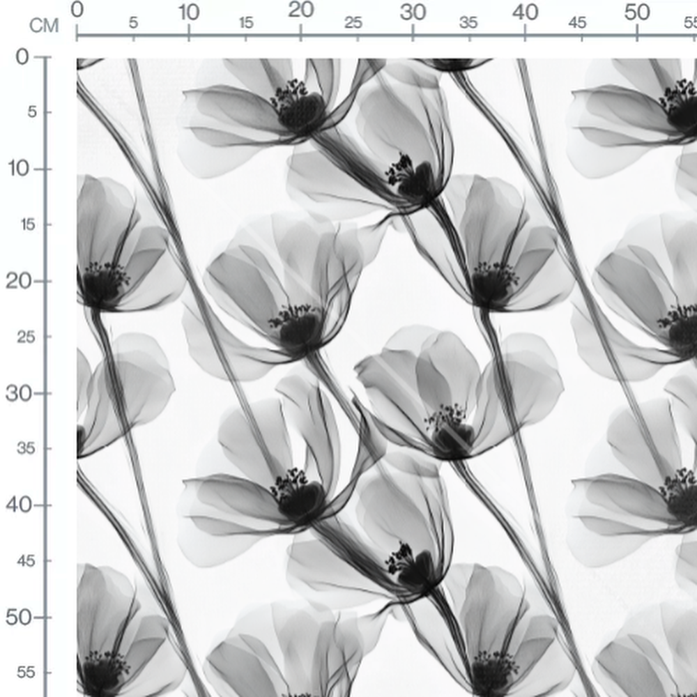 Tissu - Tissu Fleur Xray Blanc Gris