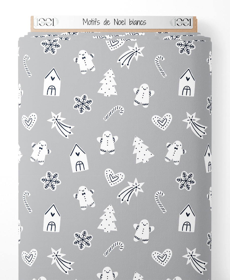 Tissu - Motifs de Noël blancs