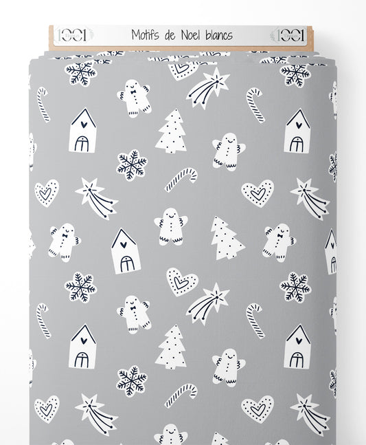 Tissu - Motifs de Noël blancs