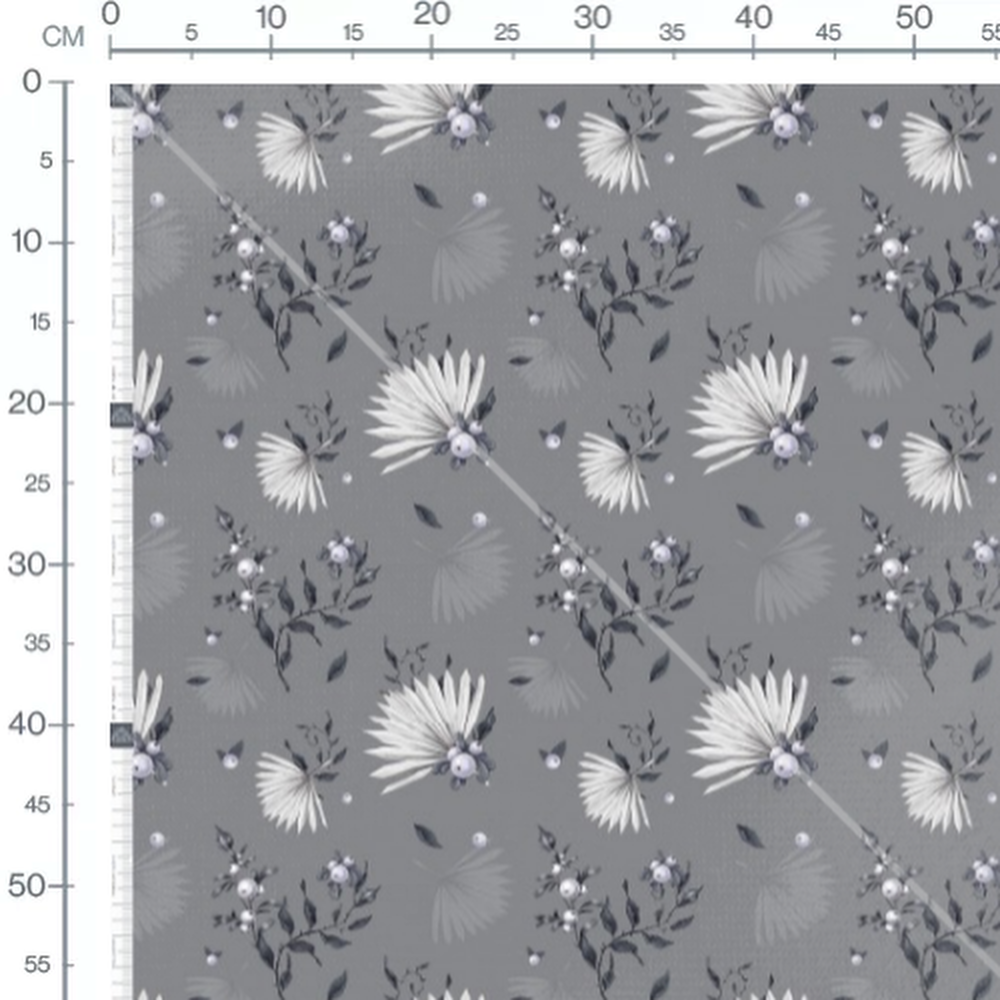Tissu - Oiseaux blancs sur fond gris