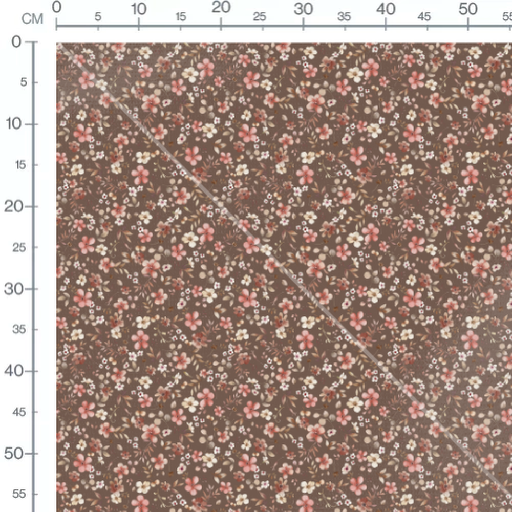 Tissu - Fleurs roses et blanches brunes