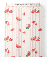 Tissu - Pastèques rayées rose et blanc