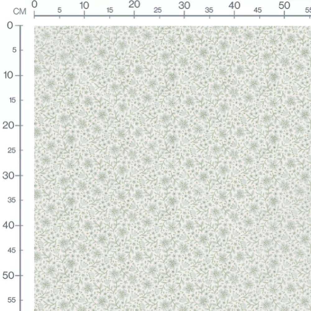 Tissu - Fleurs vertes sur fond blanc