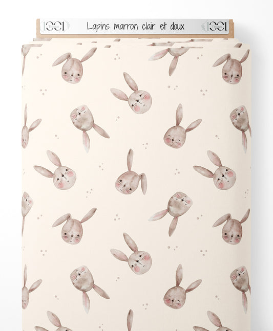 Tissu - Lapins marron clair et doux