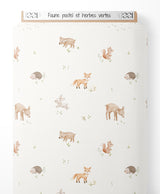 Tissu - Faune pastel et herbes vertes