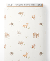Tissu - Faune pastel et herbes vertes