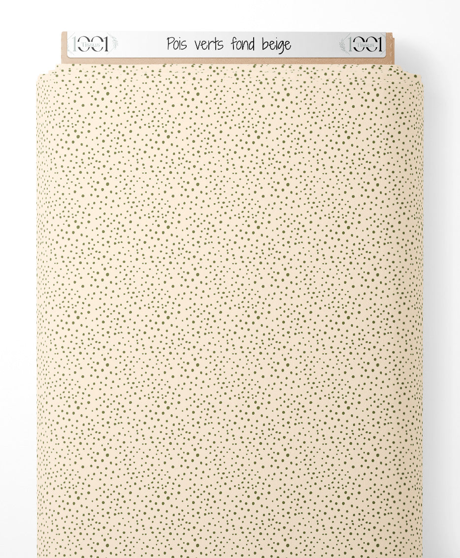 Tissu - Pois verts sur fond beige
