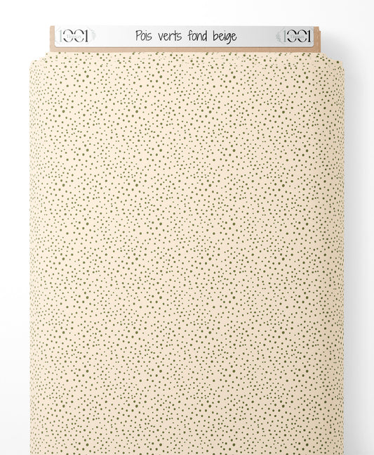 Tissu - Pois verts sur fond beige
