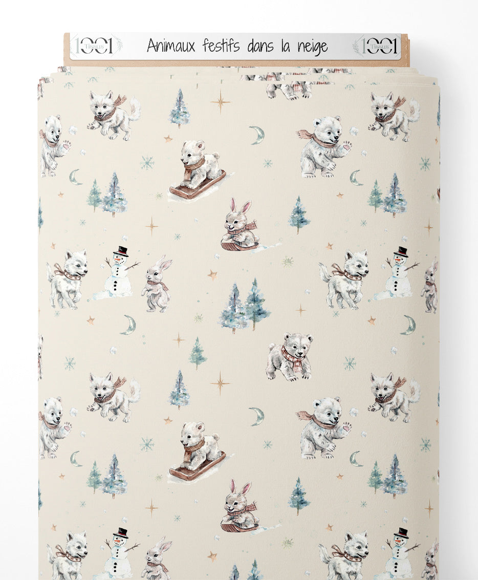 Tissu - Animaux festifs dans la neige