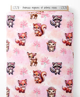 Tissu - Animaux mignons et arbres roses