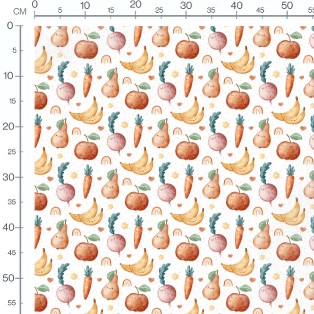 Tissu - Fruits et légumes joyeux pastel