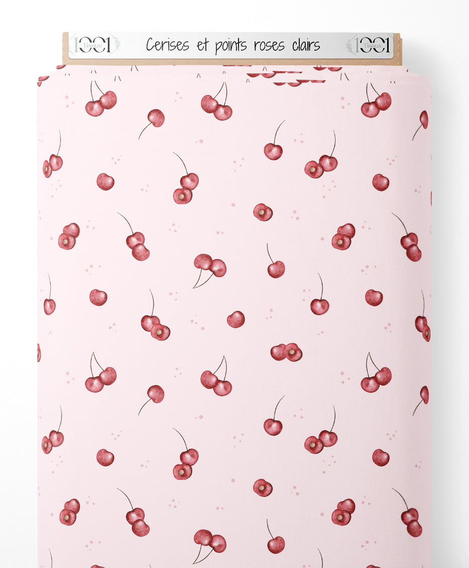 Tissu - Cerises et points roses clairs
