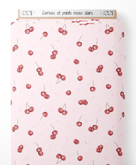 Tissu - Cerises et points roses clairs