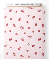 Tissu - Cerises et points roses clairs