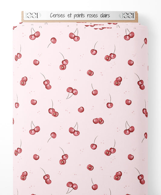 Tissu - Cerises et points roses clairs