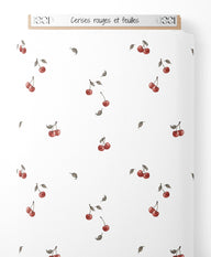 Tissu - Cerises rouges et feuilles