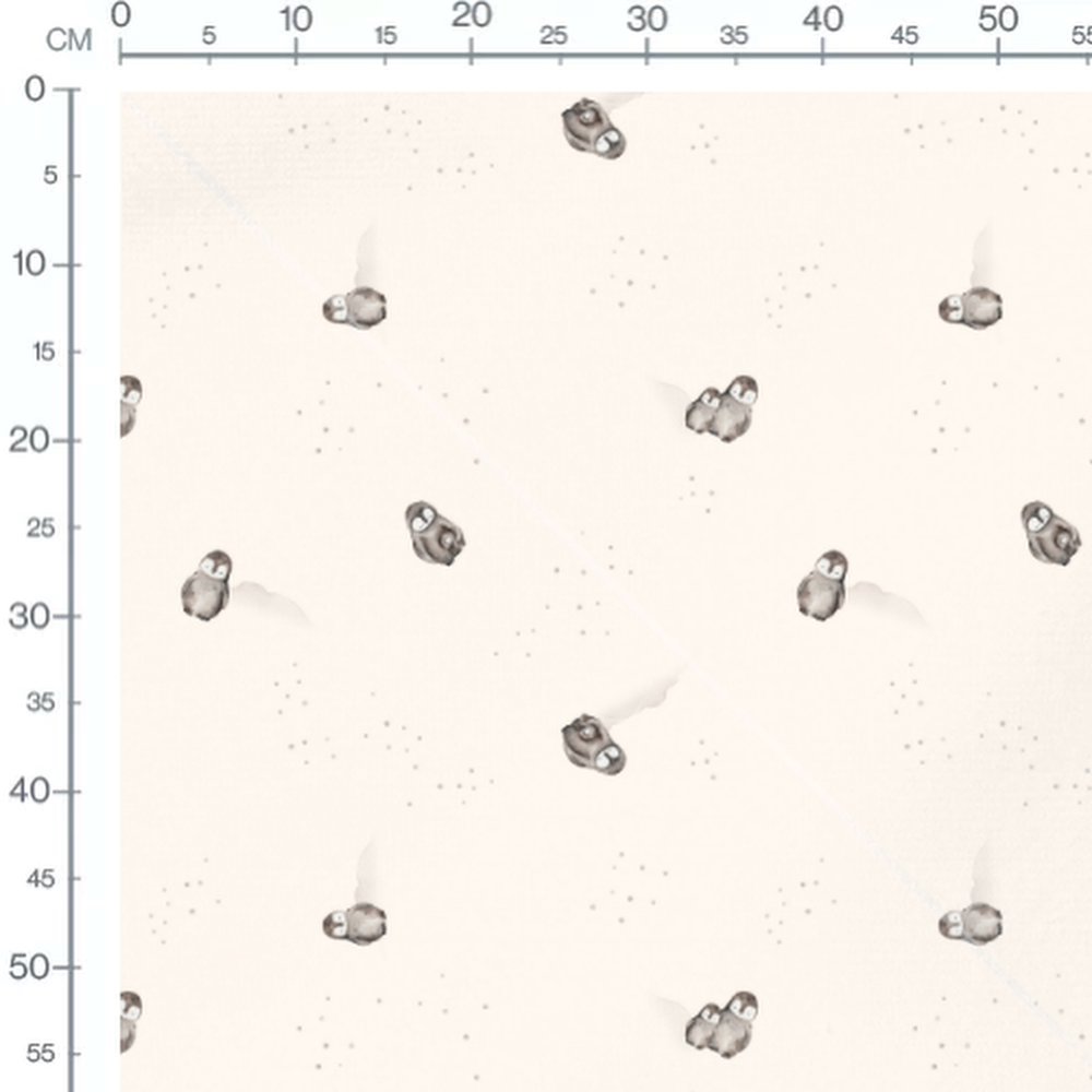 Tissu - Pingouins gris sur fond blanc