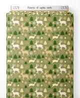 Tissu - Rennes et sapins verts