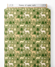 Tissu - Rennes et sapins verts