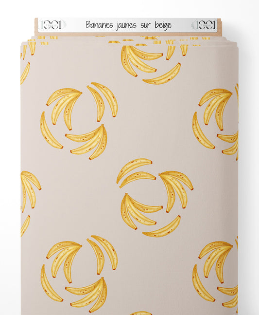Tissu - Bananes jaunes sur beige