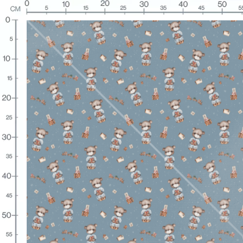 Tissu - Oursons et cadeaux bleus