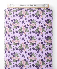 Tissu - Fleurs roses sur fond lilas