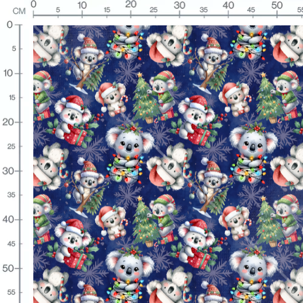 Tissu - koala de Noel fond bleu