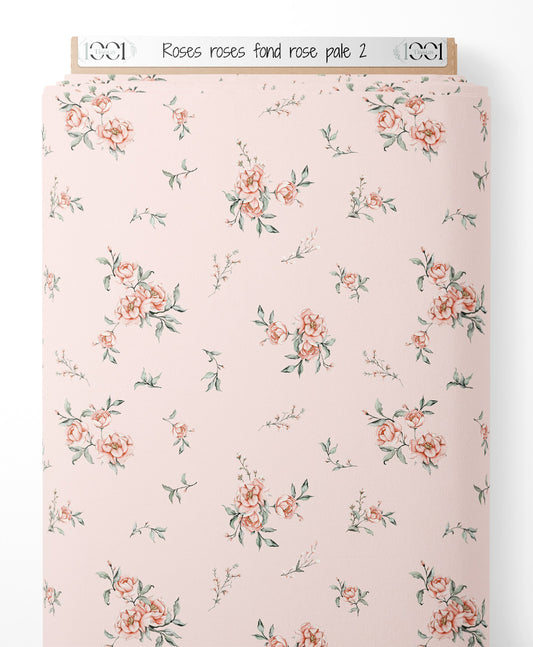 Tissu - Roses roses sur fond rose pâle 2