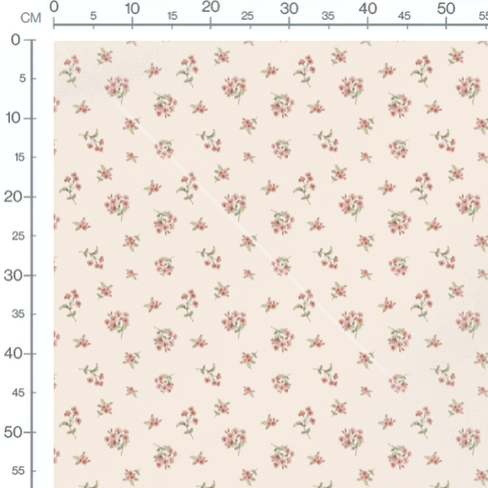 Tissu - Fleurs roses et branches vertes 2