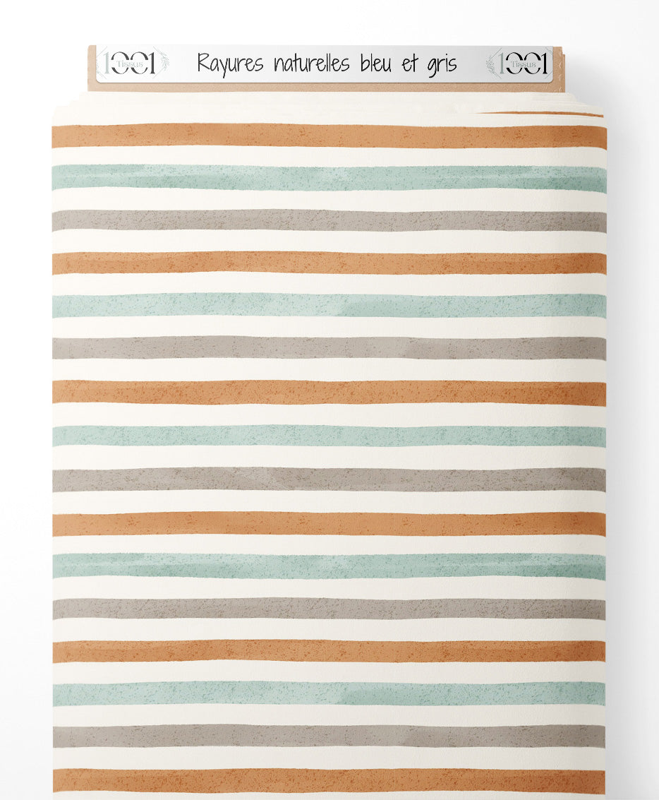 Tissu - Rayures naturelles bleu et gris