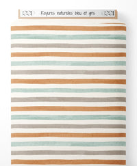Tissu - Rayures naturelles bleu et gris