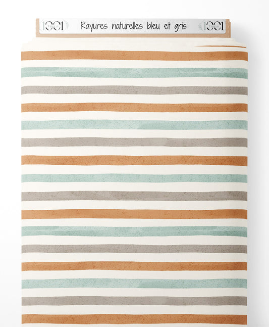 Tissu - Rayures naturelles bleu et gris