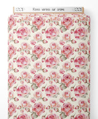 Tissu - Roses variées sur crème