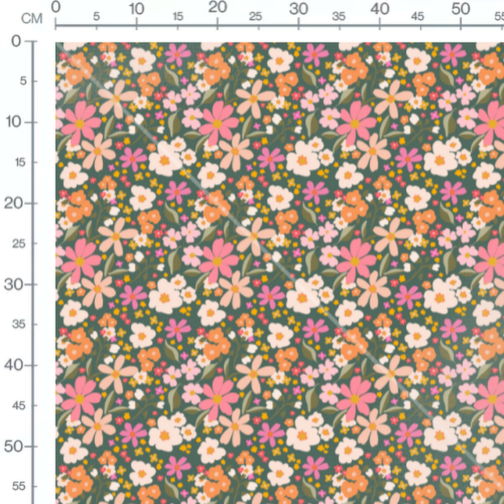 Tissu - Fleurs multicolores sur fond sombre