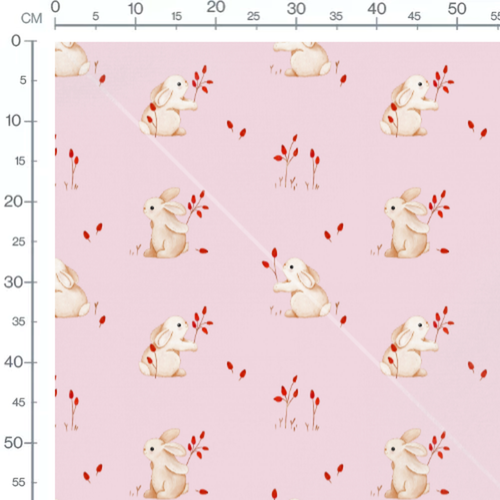 Tissu - Lapins beige sur fond rose clair