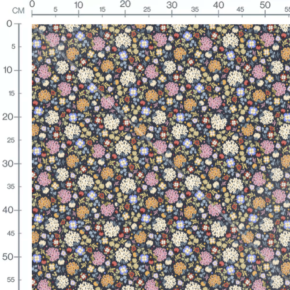 Tissu - Fleurs sur noir éclatant