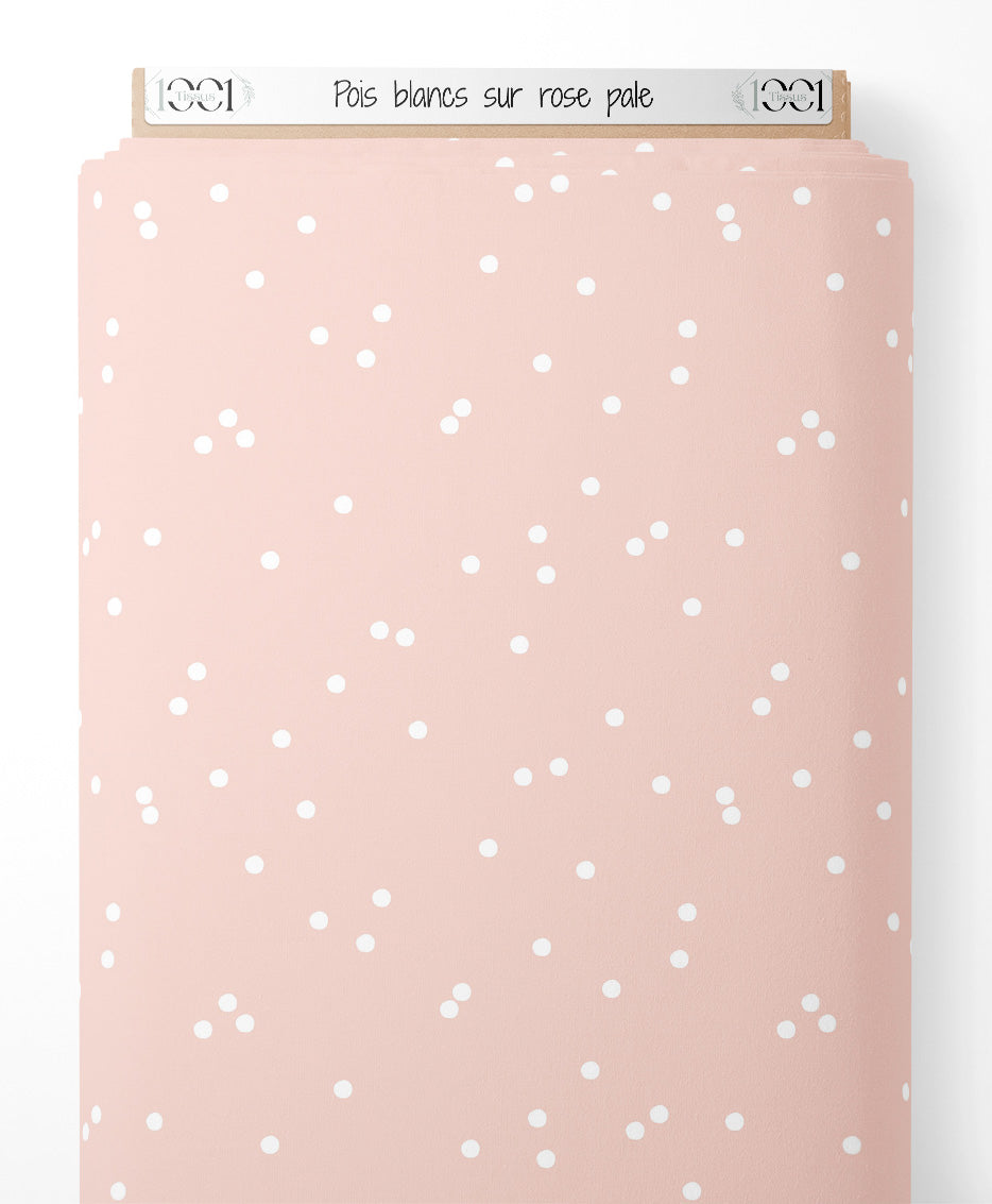 Tissu - Pois blancs sur rose pâle