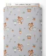 Tissu - Souris jardinières sur fond gris