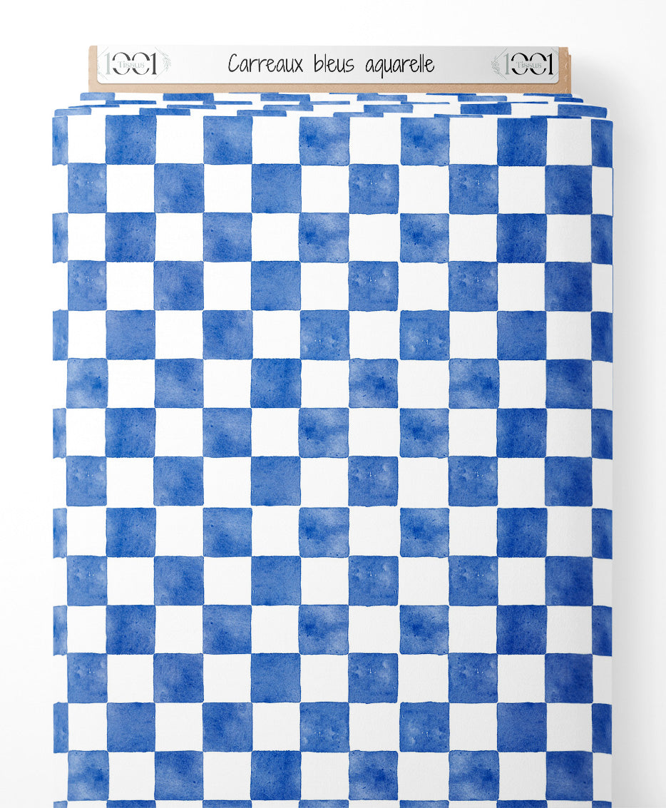 Tissu - Carreaux bleus aquarelle