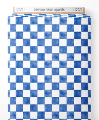 Tissu - Carreaux bleus aquarelle