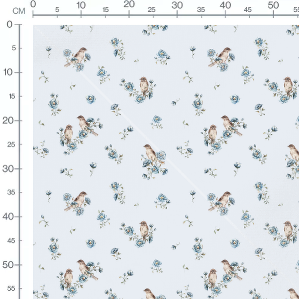 Tissu - Oiseaux bruns sur fond bleu clair