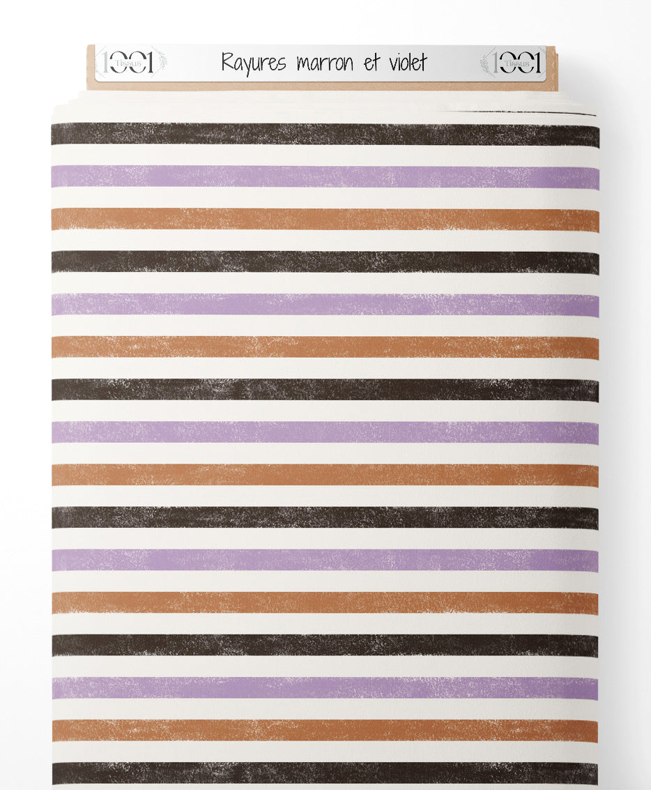 Tissu - Rayures marron et violet