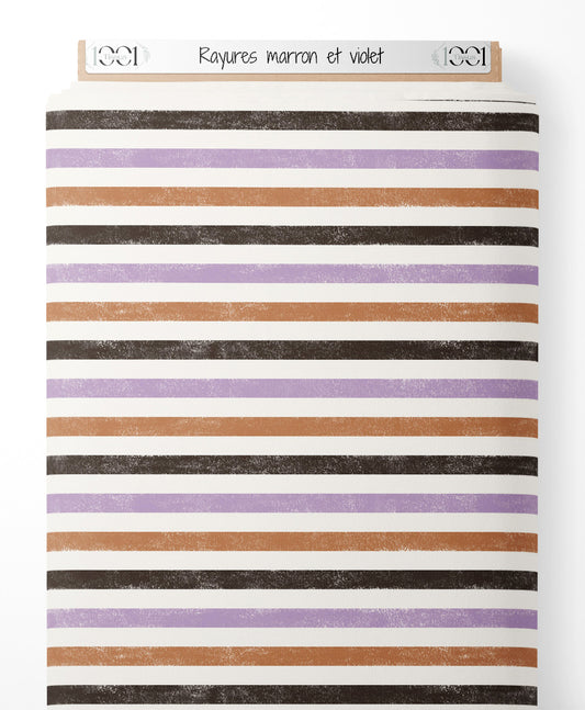 Tissu - Rayures marron et violet