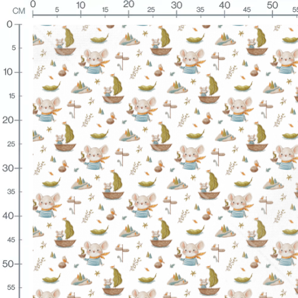 Tissu - Souris marinières et bateaux